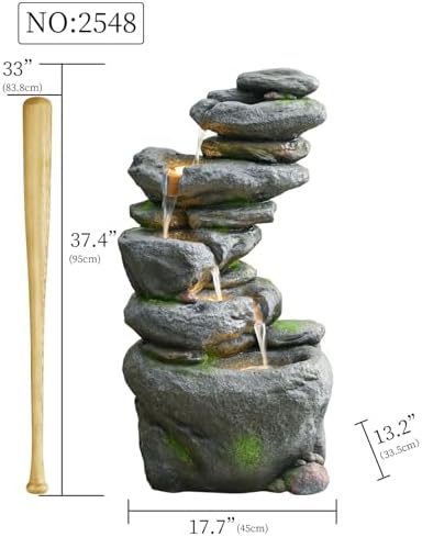 38" Outdoor Garden Water Fountain with Lights, 5 Tiers Water Feature - Image 3
