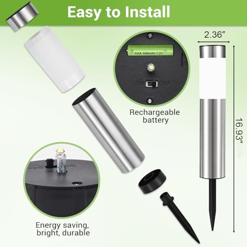 8 Pack Solar Pathway Lights Outdoor, Solar Walkway Lights with Polished Stainless Steel Layer, IP45 Waterproof Outdoor Solar Lights for Garden Yard Landscape Driveway Patio Deco - Image 4