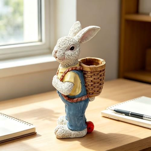 17'' Resin Rabbit Sculpture,Couple Rabbit Statue Flower Pot Blue White by Unknown
