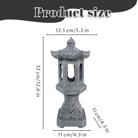 Pagoda Lantern Pagoda Garden Statue, Resin Solar Japanese Lantern, Decorative Zen Garden Landscape for Yard Patio Lawn, Style2 - Image 4