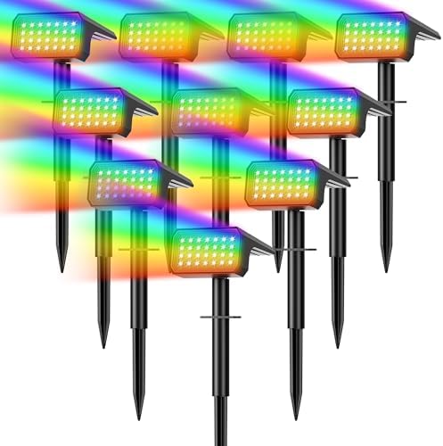 Color Changing Solar Spot Lights Outdoor Waterproof, 10 Pack, 28 LED RGB by Flaow
