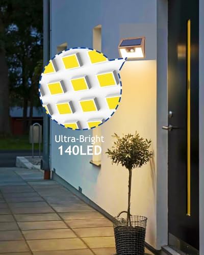 Peasur Solar Lights Outdoor Motion Sensor Waterproof, 6Pack 140LED Brown Solar Powered Fence Light, 3 Modes Security Wall Lights for Garden Yard Outside(Warm White) - Image 2