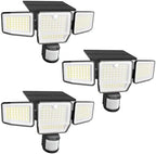 6000LM Solar Lights Outdoor, 4 Heads Motion Sensor Outdoor Lights, Solar Flood Lights for Yard House Outside Garage, IP65 Waterproof, 3 Modes, Easy Install, 3 Pack by SZPOWER