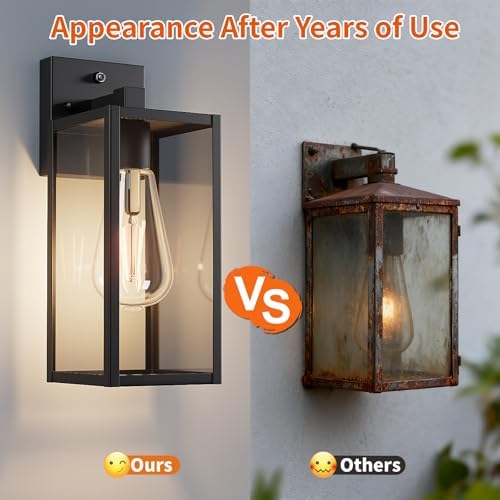 13'' Dusk to Dawn Outdoor Porch Lighting Fixtures Wall Mount, Sensor Exterior Wall Light for House, Ouside Lantern Lamp, Waterproof Wall Sconce Lights, Black Metal Coach Light for Garage Entryway - Image 7