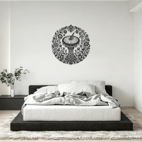 Sundial Flower Garden Metal Wall Art, Metal Signs, Metal Outdoor Decor, Wall Art Decor, Vintage Gothic Artwork, Elegant Wall Decoration for Living Room Bedroom Office Wall Sculpture Decor (Black,20Inch) - Image 5