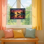 Moose Wading Through Shimmering Lake Rectangular Stained Glass Suncatcher – Hanging Window Panel with Animal & Nature Scene – Vibrant Glass Art Gift for Wildlife, Fantasy, Nature Lovers VbAJYD - Image 5