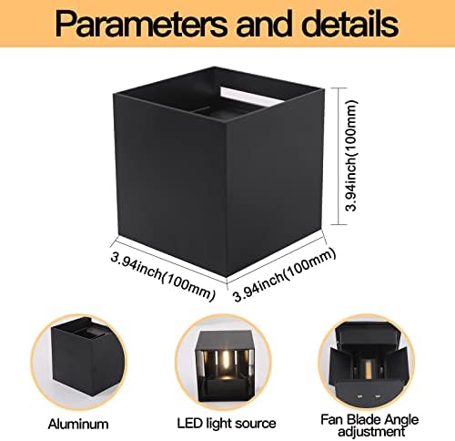 Mille Lucciole 4 Pack Outdoor Wall Lights Exterior/Interior LED Wall Sconces IP65 Waterproof Square Aluminum Wall Lamps Outdoor Lighting Fixture Up and Down Lights Modern Black 12W 3000K Warm Lights - Image 4