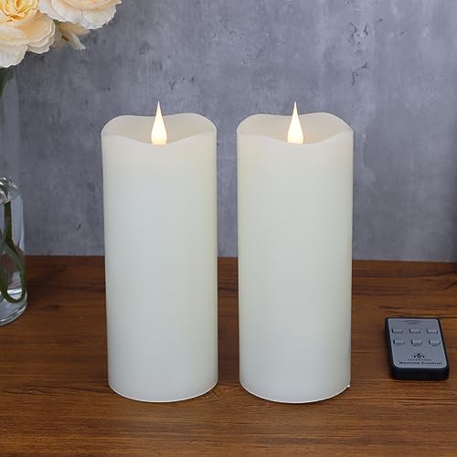 TECHLONG Flameless Candles with Remote Timer, 3D Moving Flickering Flame Battery Operated Candles Lasting 1000+ Hours, 3" x 7" Ivory Real Wax Electric LED Pillar Candles, Set of 2 by TECHLONG