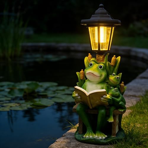 Solar Frog Garden Statue for Outdoor Decor with Lantern - Lawn Decoration 16“ Tall Frog Figurine Lights for Patio, Yard, Porch Ornament - Valentine's Day Gifts for Mom, Grandma, Women - Image 6