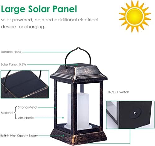TomCare Flickering Flame Solar Lights Outdoor Metal Hanging Lantern, 2 Pack - Image 4