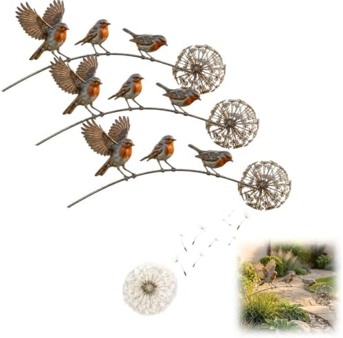 Robin Garden Stake, 3 Robins and Dandelion Yard Art, “Loved Ones are Near” Memorial Outdoor Stake, Metal Robins Bird Garden Sculpture, for Lawn Patio Flower Bed and Backyard, Memorial Gift，（3pcs） by Unknown