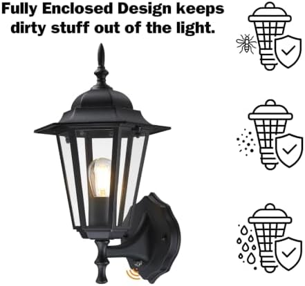 GRUENLICH Outdoor Wall Light Fixture, Antirust Aluminum Glass, Black 2 Pack - Image 5