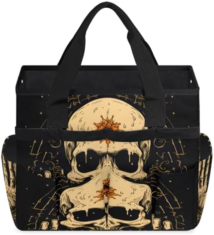 Funny Garden Tool Bag Organizer Heavy Duty Gothic Skull Gardening Tote Bag with 10 Pockets for Women Men Gardening Gifts - Image 3