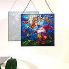 Gnome with Butterfly Friends Stained Glass Suncatcher – Square Hanging Window Panel for Home or Greenhouse – Whimsical Glass Art Gift for Garden Lovers, Christmas, Halloween, Father Days hacxzw - Image 4