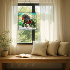 Black Icelandic Horse Climbing Snowy Slope Square Suncatcher – Stained Glass Style Window Panel with Pastoral Scene, Custom Decorative Hanging Art for Equestrian Home, Christmas AU2nfq - Image 7