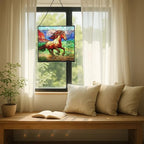 Brown Mustangs Horse cantering Through Open Canyon Floor Square Suncatcher – Stained Glass Style Window Panel with Pastoral Scene, Custom Decorative Hanging Art for Equestrian Home, Christmas hKBZvO - Image 7