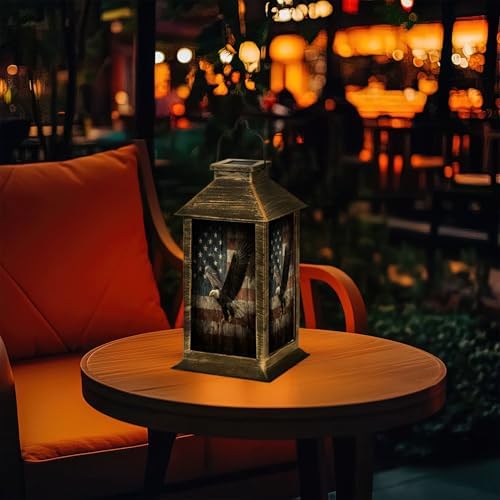 Solar Lantern Cinematic Eagle Gliding Vintage Wooden American Flag Outdoor Waterproof Garden Hanging Lantern Solar Powered Lighting Outside Table Lamp for Patio Deck Camping 1 Pack - Image 7