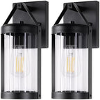 Brightever Outdoor Wall Light Fixtures, Waterproof Matte Black Exterior Wall Lantern Sconce Porch Lights, Outside Lighting with Clear Ribbed Glass for House, Garage, Front Door, 2-Pack by Brightever