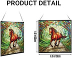 Chestnut Standardbred Horse Trotting Down Hillside Road Square Suncatcher – Stained Glass Style Window Panel with Pastoral Scene, Custom Decorative Hanging Art for Equestrian Home, Christmas SZMmNq - Image 2