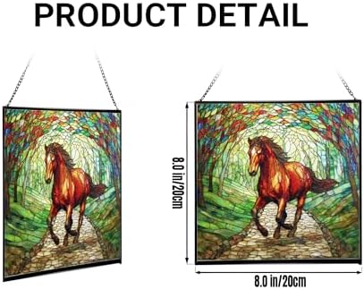 Chestnut Standardbred Horse Trotting Down Hillside Road Square Suncatcher – Stained Glass Style Window Panel with Pastoral Scene, Custom Decorative Hanging Art for Equestrian Home, Christmas SZMmNq - Image 2