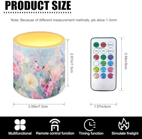 Flameless LED Lights Candles Oil Painting Flower Butterfly Pattern 4 Pieces Battery Powered LED Candles with Remote for Valentine Party Wedding Birthday Party Outdoor - Image 7
