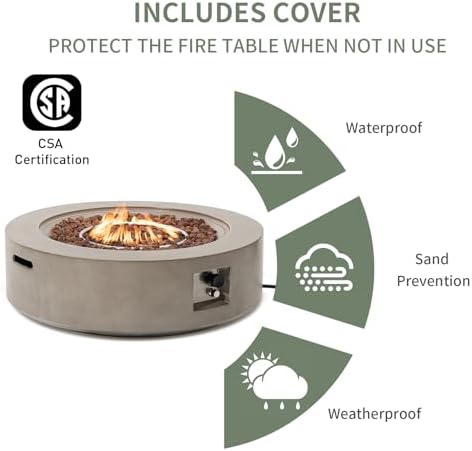 COSIEST 2-Piece Outdoor Propane Firepit Table Set w Tank Table, Certified, 42 inch Gray Fire Table (50,000 BTU) w 16 inches Tank Cover Side Table 20lb for Garden,Pool,Backyard - Image 4