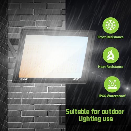 300W LED FloodLights, 36000LM Dimmable, 3 Colors Selectable (3000K 4500K 6000K), IP66 Waterproof, Outdoor Security Flood Light for Garden, Stadium, Field (2 Pack) - Image 4
