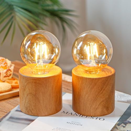 JHY DESIGN Set of 4 Wood Grain Table Lamp 6.5" Tall Cordless Lamp Light with Edison Style Bulb and 6 Hours Timer Battery Operated Lamp Great for Living Room Weddings Parties Patio Indoors Outdoors - Image 5