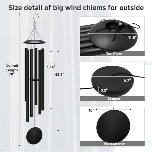 78" Extra Large Wind Chimes for Outside, 6 Thick and Bold Aluminum Tubes - Image 2