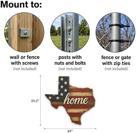Texas "Home" State Shape Sign — Vintage American Flag Wall Decor — UV-Printed Aluminum (Not Real Wood) — Patriotic State Pride Art for Indoors & Outdoors — Made in USA - Image 3