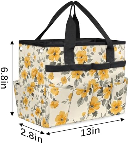 Garden Tool Bag Organizer Garden Tote Bag with Pockets Patterned Floral Print Tool Storage Organizer Gardening Tool Kit Holder 13" x 6.8" x 2.8" - Image 3