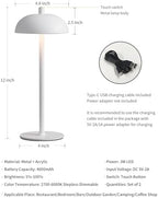 12" Cordless Table Lamps Set of 2, White Modern Portable Desk Lamp - Image 5