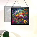 Floating Bubble Nest Gnome Stained Glass Suncatcher – Square Hanging Window Panel for Home or Greenhouse – Whimsical Glass Art Gift for Garden Lovers, Christmas, Halloween, Father Days LGtTkD - Image 4