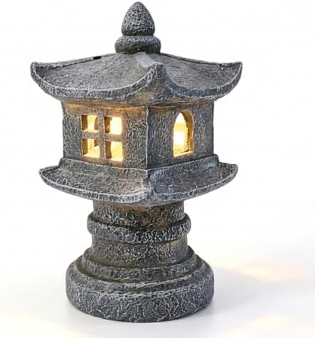 Pagoda Garden Statue, Japanese Pagoda Lantern Solar Garden Statue - Waterproof Resin Outdoor Lawn & Patio Decor (Gray) by Unknown