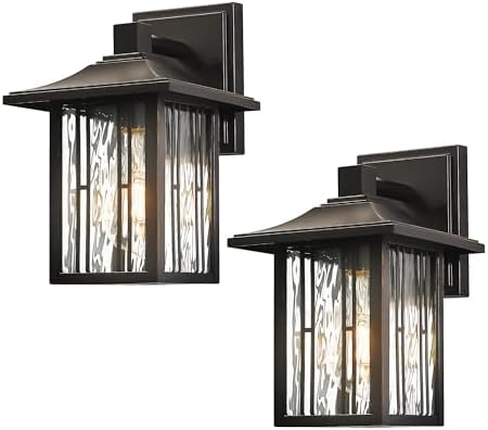 Outdoor Wall Lights Exterior, Front Porch Lights, Wall Sconce Wall Mount, Waterproof Wall Lantern with Water Ripple Glass, Black Lighting Fixtures for Garage, Patio House-2 Packs by OupavocsOutdoorLighting