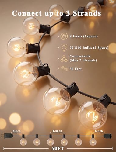 Abeja 50FT G40 Globe String Lights, Outdoor Patio Lights - Image 2