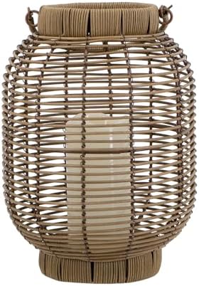 Elegant Poly Rattan Outdoor Lantern with Warm White LED Candle for Patio, Deck, and Garden Decor (Brown + Plastic+Rattan-2) - Image 3