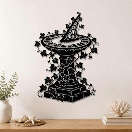 Vintage Sundial Garden Metal Wall Art Metal Signs Metal Outdoor Decor Wall Art Decor Rustic Middle Ages Wall Sculpture Elegant Home Decoration for Living Room Bedroom Office Apartment Decor (Black,16Inch) - Image 3