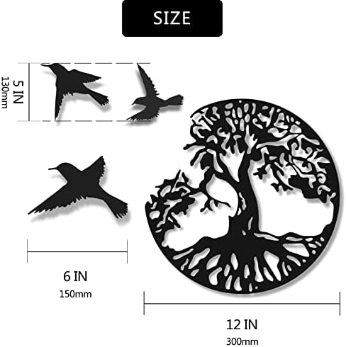 WINUSD Metal Tree of Life Wall Art, 4PCS Tree of Life and and Birds of Peace Wall Plaque Decorative for Garden Art Hanging Sculpture Family Indoor Decoration(18In Tree and 3Pcs Birds) - Image 6