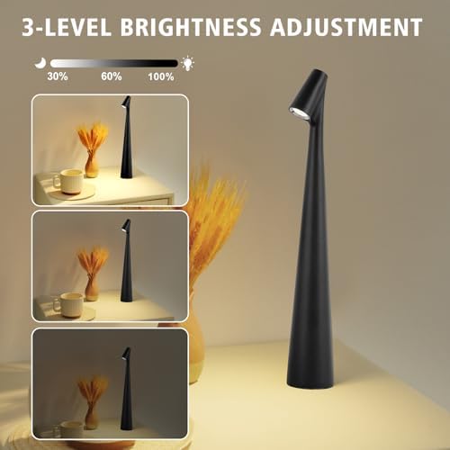 Black Set of 2 Cordless Table Lamps Rechargeable Battery Operated Lamp Touch,Waterproof Desk Lights for Reading,Bedroom, Living Room,Nightstand,3 Levels Brightness - Image 3