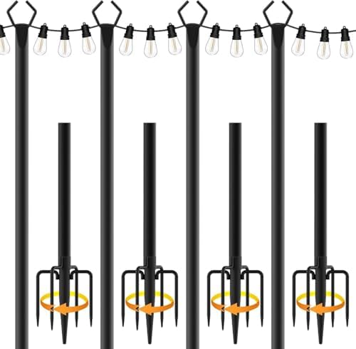 NUERPO 4Pack String Light Poles,Metal Poles for Hanging Outdoor Light Strings,4 Pack 10 FT Light Poles Stand for Outside Garden,Patio,Wedding,Backyard,Deck,Party by NUERPO