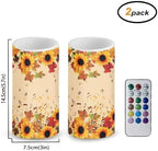 Set of 2 Autumn Flameless Candles Bulk Battery Operated Candles with Timer Remote Maple Leaf Sunflower LED Pillar Lights for Patio Porch Lanterns Home Decorations - Image 2