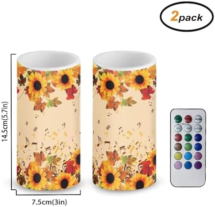 Set of 2 Autumn Flameless Candles Bulk Battery Operated Candles with Timer Remote Maple Leaf Sunflower LED Pillar Lights for Patio Porch Lanterns Home Decorations - Image 2