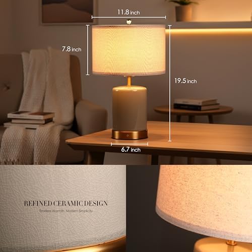 O’Bright Dune - Battery Powered Table Lamp, Rechargeable Cordless Ceramic Lamp, Full-Size 19.5 Inch Height, Dimmable, Smart Safety Protection, Type-C Fast Charging, LED Bulb Included, Stone Grey - Image 5