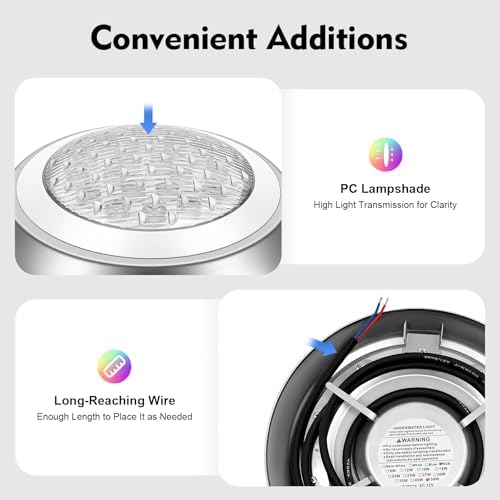 11.8Inch LED Pool Light, 12V 54W RGB Color Change Led Pool Light, 7 Colors 12 Modes Dynamic Changing Modes Underwater Pond Light, Submersible Led Light with Remote for Pool Wall - Image 5