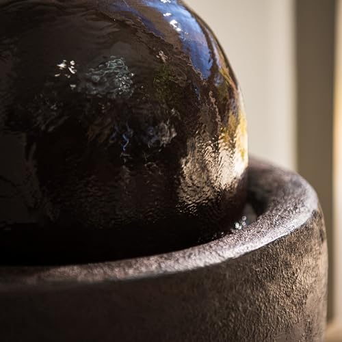 XBrand 25.98" H Brown Round Stone Indoor/Outdoor Modern Sphere Water Fountain with LED Lights – Ball Bubbling Fountain Décor for Garden, Patio, or Tabletop - Image 6