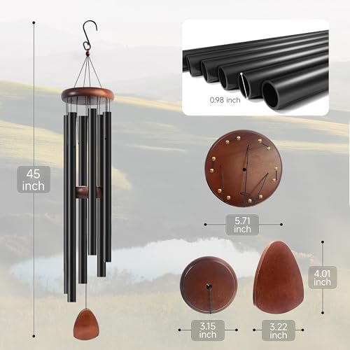 45 in Wind Chimes for Outside Deep Tone, Large Wind Chimes 6 Aluminum Tubes - Image 2