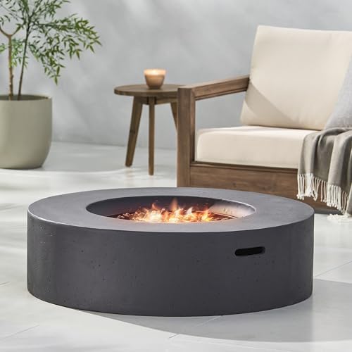 Outdoor Propane Fire Pit Table for Outside Patio, 39 Inch Concrete Fire Pit Table, Round Gas Fire Pit for Garden, Pool, Backyard, 50,000 BTU, Free Lava Rocks, Dark Gray by Zolyndo