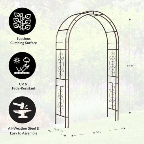 Plow & Hearth Arch Metal Outdoor Garden Arbor Montebello Gunmetal 7 Feet Tall, Steel Iron Trellis Lattice for Climbing Plants & Heavy Vines Wedding Arch Outdoor Patio Décor - Image 2