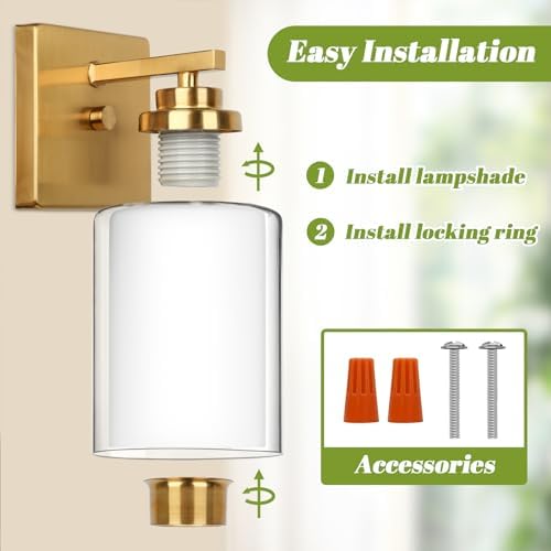 VerRon Wall Sconces Set of 2 with Double Clear Glass Shade for Bathroom - Image 5